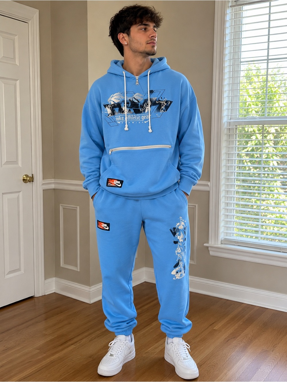 Nike Standard Issue Dri-FIT Basketball Hoodie & Jogger Set XL Blue Tracksuit